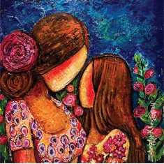 Shazly Khan, Nothing More Beautiful And Precious Than A Mother Daughter Bond, 18 x 18 Inch, Acrylic on Canvas, Figurative Paintings, AC-SZK-106